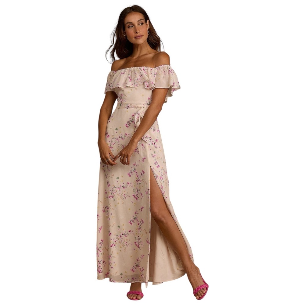 Lulus Amazing Moment Off‎ Shoulder Pink Floral Maxi Dress Women’s Small